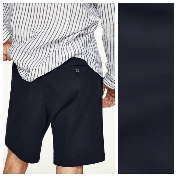 NWT. Massimo Dutti Cotton Navy Blue Bermuda Shorts. Size 30. - Picture 3 of 9